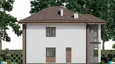 Проект двухэтажного дома 10 на 13, площадью 170 м² с балконом и 5 спальнями — фасад 4
