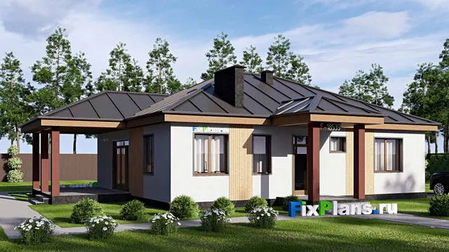 Проект одноэтажного дома 14 на 17, площадью 150 м² с террасой и 3 спальнями