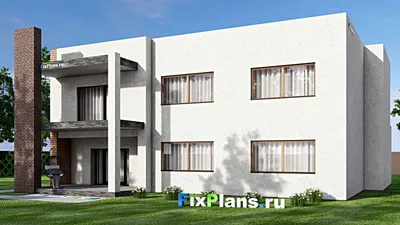 Проект двухэтажного дома 17 на 18, площадью 340 м² с террасой, балконом, гаражом на 2 машины и 3 спальнями — фасад 2