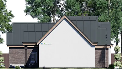 Проект одноэтажного дома 16 на 27, площадью 270 м² с террасой, гаражом на 2 машины и 3 спальнями — фасад 4