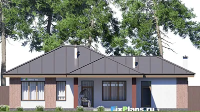 Проект одноэтажного дома 17 на 18, площадью 150 м² с террасой, гаражом на 1 машину и 2 спальнями — фасад 6