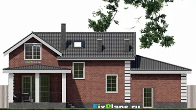 Проект дома с мансардой 12 на 17, площадью 240 м² с террасой, гаражом на 2 машины и 3 спальнями — фасад 4