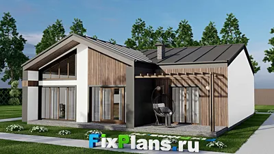 Проект одноэтажного дома 14 на 15, площадью 150 м² с террасой и 3 спальнями (F-10259) — фасад 2