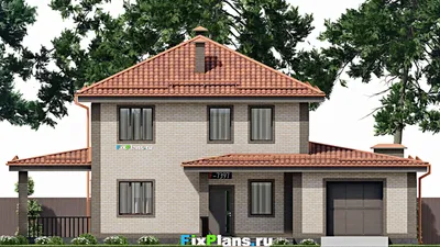 Проект двухэтажного дома 11 на 18, площадью 200 м² с террасой, гаражом на 1 машину и 3 спальнями — фасад 3