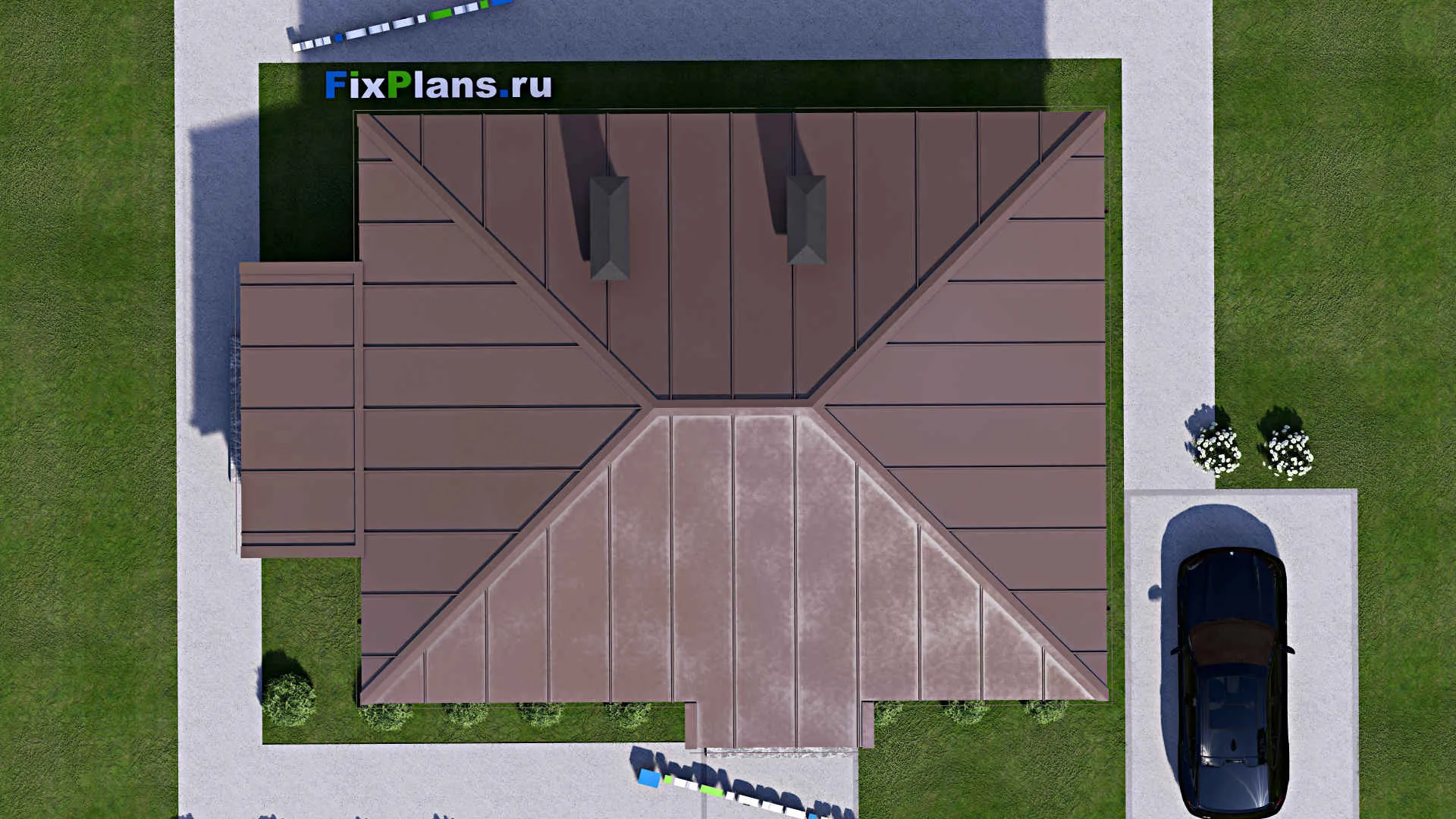 F-14075 - Проект одноэтажного дома 11 на 15, площадью 100 м² с террасой и 2 спальнями