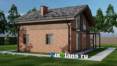 Проект дома с мансардой 11 на 13, площадью 160 м² с террасой и 3 спальнями — фасад 2
