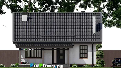 Проект одноэтажного дома 10 на 11, площадью 90 м² с террасой и 2 спальнями (F-2987) — фасад 3