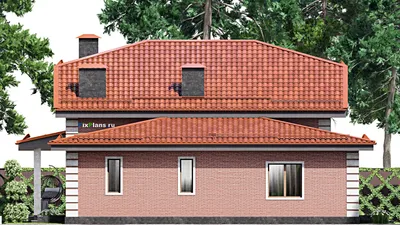 Проект дома с мансардой 15 на 18, площадью 480 м² с террасой и 9 спальнями — фасад 4