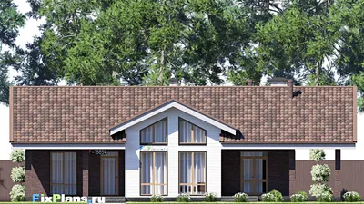 Проект одноэтажного дома 12 на 18, площадью 160 м² с террасой и 3 спальнями — фасад 3