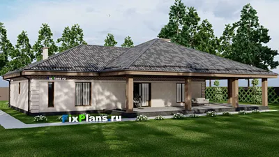 Проект одноэтажного дома 15 на 19, площадью 310 м² с террасой и 4 спальнями — фасад 2