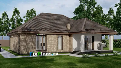 Проект одноэтажного дома 14 на 15, площадью 150 м² с террасой и 3 спальнями (F-8018) — фасад 2