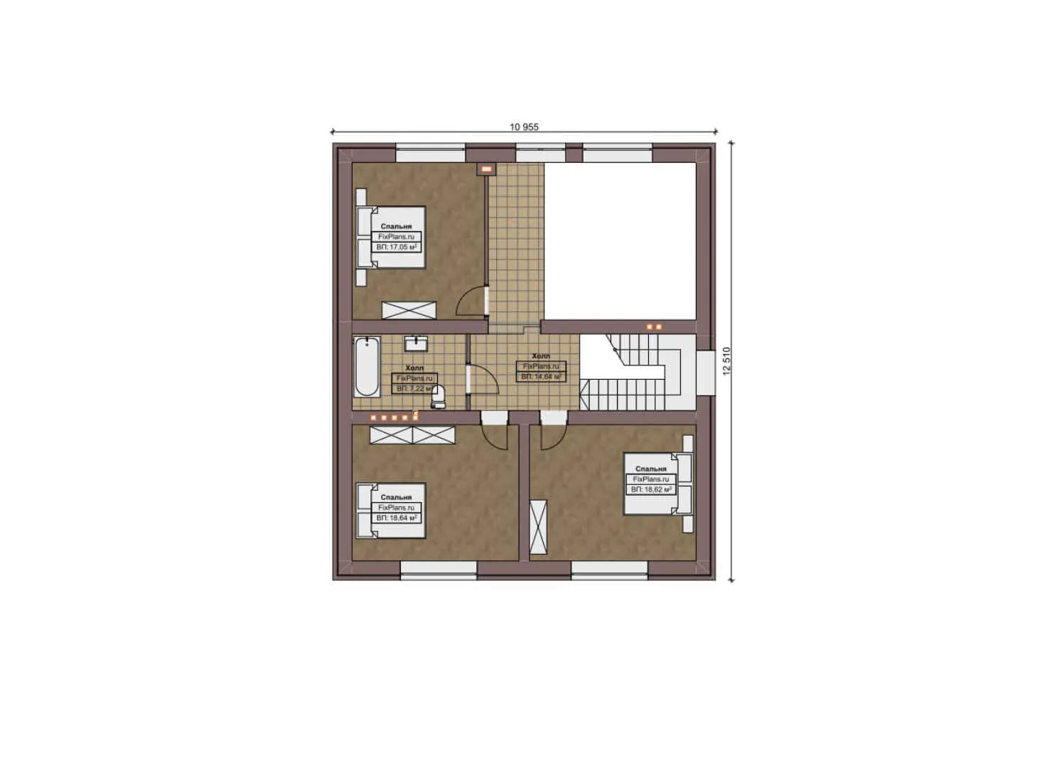 F-9692 - Планы дома с мансардой 16 на 18, площадью 300 м² с террасой, баней, гаражом на 1 машину и 4 спальнями