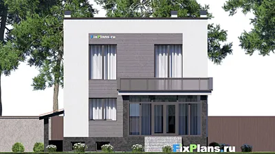 Проект двухэтажного дома 10 на 17, площадью 240 м² с террасой, цокольным этажом и 3 спальнями — фасад 6