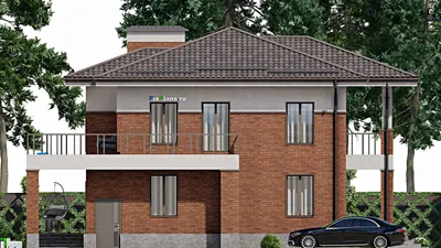 Проект двухэтажного дома 14 на 16, площадью 270 м² с террасой, балконом и 6 спальнями — фасад 4
