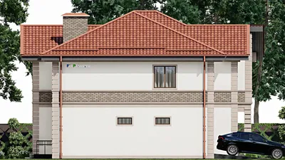 Проект двухэтажного дома 15 на 18, площадью 330 м² с террасой, балконом и 5 спальнями — фасад 4