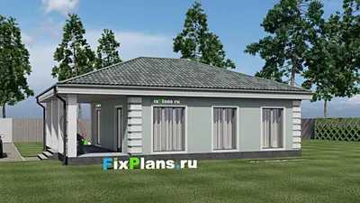 Проект одноэтажного дома 10 на 10, площадью 120 м² с террасой и 3 спальнями — фасад 2