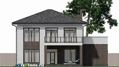 Проект двухэтажного дома 12 на 16, площадью 270 м² с террасой, балконом, гаражом на 1 машину и 4 спальнями — фасад 4