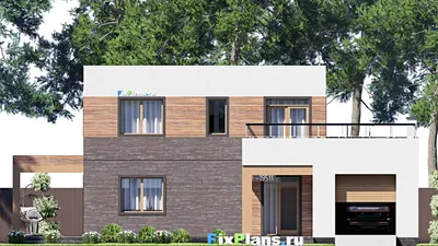 Проект двухэтажного дома 10 на 17, площадью 160 м² с террасой, гаражом на 1 машину и 3 спальнями — фасад 3