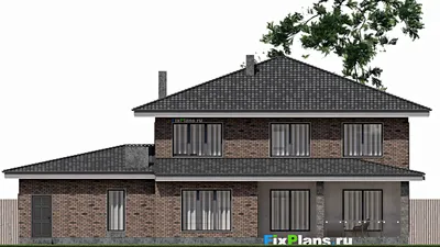 Проект двухэтажного дома 15 на 20, площадью 540 м² с террасой, гаражом на 2 машины и 8 спальнями — фасад 4