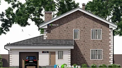 Проект двухэтажного дома 11 на 16, площадью 170 м² с гаражом на 2 машины и 4 спальнями — фасад 3