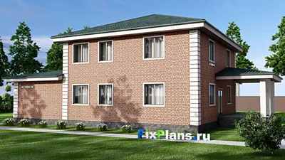 Проект двухэтажного дома 14 на 21, площадью 280 м² с террасой, гаражом на 2 машины и 4 спальнями — фасад 2