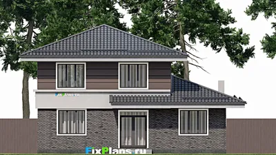 Проект двухэтажного дома 13 на 13, площадью 250 м² с гаражом на 1 машину и 5 спальнями — фасад 6