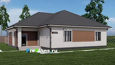 Проект одноэтажного дома 18 на 20, площадью 230 м² с террасой, гаражом на 2 машины и 3 спальнями (F-0215i) — фасад 2
