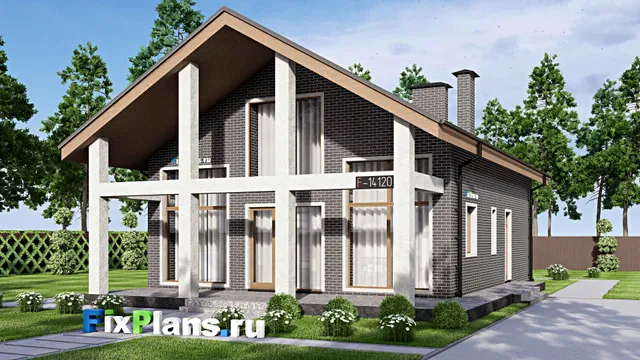 Проект дома с мансардой 12 на 17, площадью 180 м² с террасой и 4 спальнями