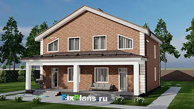 Проект дома с мансардой 11 на 13, площадью 240 м² с террасой и 6 спальнями (F-4661) — фасад 2