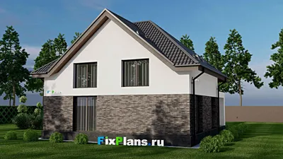 Проект дома с мансардой 11 на 12, площадью 180 м² с террасой и 4 спальнями — фасад 2
