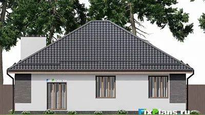 Проект одноэтажного дома 12 на 14, площадью 140 м² с террасой и 3 спальнями — фасад 6