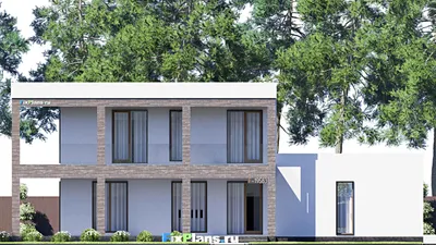 Проект двухэтажного дома 12 на 21, площадью 280 м² с террасой, балконом, гаражом на 1 машину и 5 спальнями — фасад 3