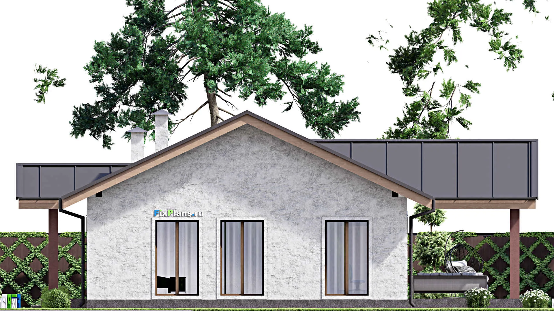 F-13229 - Проект одноэтажного дома 14 на 15, площадью 130 м² с террасой и 3 спальнями