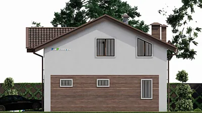 Проект дома с мансардой 12 на 13, площадью 180 м² с террасой, гаражом на 1 машину и 4 спальнями — фасад 5