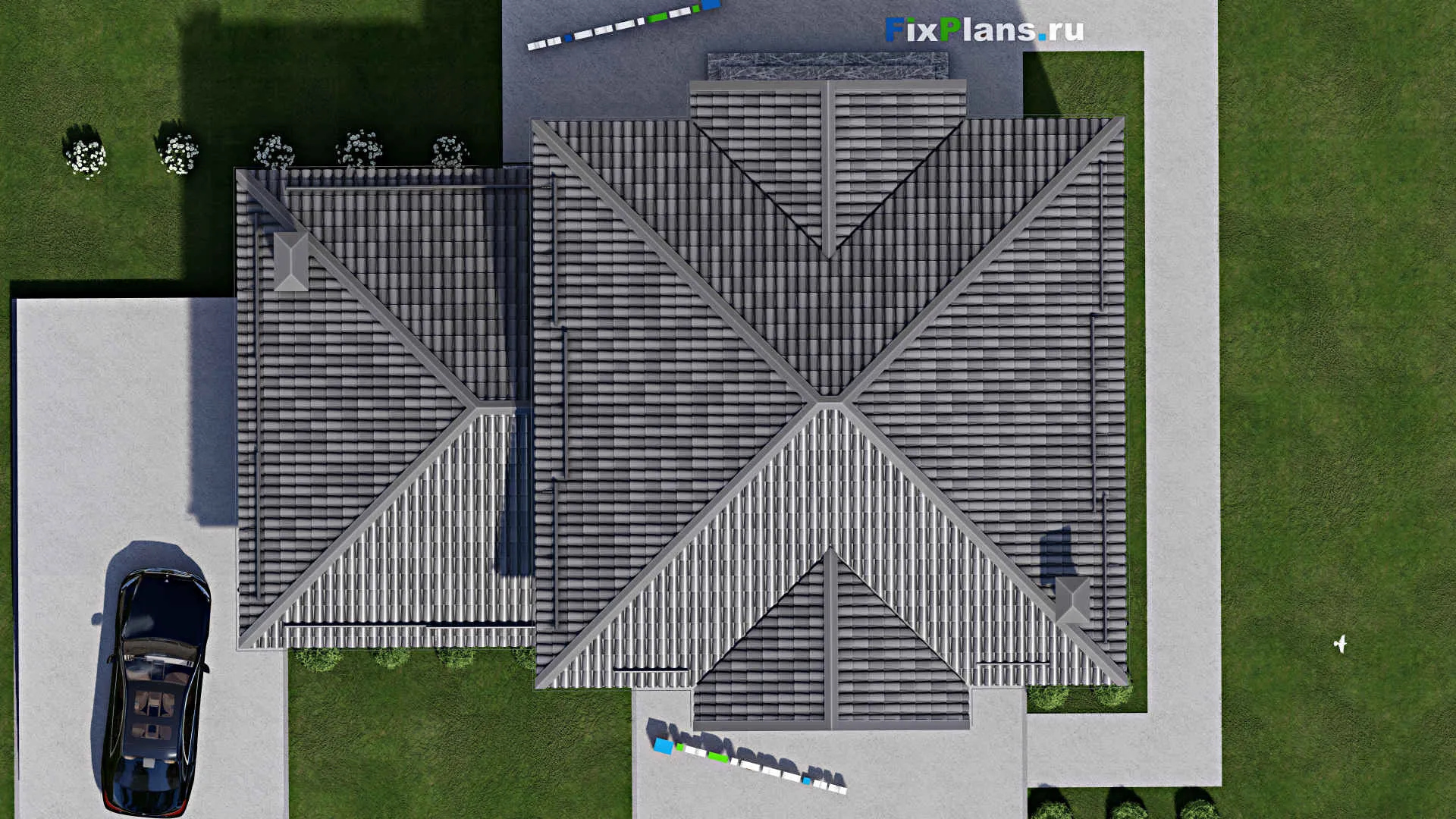 F-12338 - Проект двухэтажного дома 13 на 17, площадью 220 м² с террасой, балконом, гаражом на 2 машины и 3 спальнями