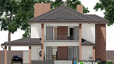 Проект двухэтажного дома 13 на 17, площадью 270 м² с террасой, балконом и 3 спальнями — фасад 6