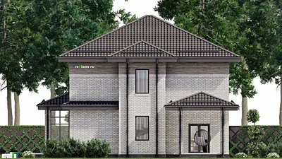Проект двухэтажного дома 12 на 19, площадью 280 м² с террасой, гаражом на 2 машины и 4 спальнями — фасад 5