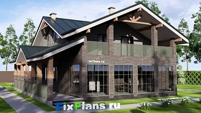 Проект дома с мансардой 16 на 16, площадью 360 м² с террасой, балконом и 4 спальнями — фасад 2