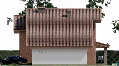 Проект дома с мансардой 14 на 22, площадью 270 м² с террасой, балконом, гаражом на 2 машины и 4 спальнями — фасад 5