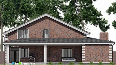 Проект дома с мансардой 14 на 19, площадью 300 м² с террасой, баней, гаражом на 1 машину и 4 спальнями — фасад 4