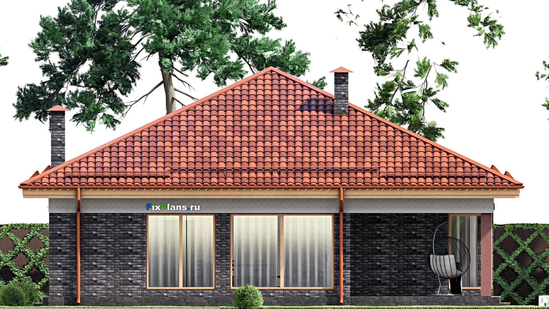 F-15821 - Проект одноэтажного дома 13 на 14, площадью 150 м² с террасой и 4 спальнями