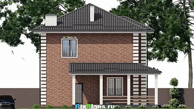 Проект двухэтажного дома 11 на 11, площадью 200 м² с террасой и 4 спальнями — фасад 3