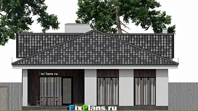 Проект одноэтажного дома 11 на 12, площадью 110 м² с террасой и 3 спальнями — фасад 4