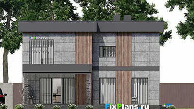 Проект двухэтажного дома 13 на 19, площадью 550 м² с террасой, балконом, баней, бассейном и 8 спальнями — фасад 6