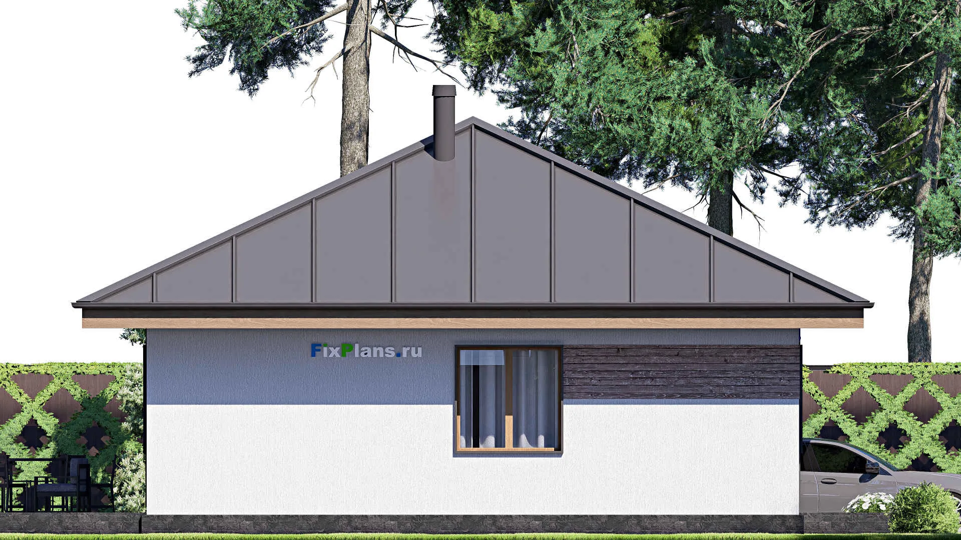 F-19835 - Проект одноэтажного дома 13 на 14, площадью 140 м² с террасой и 3 спальнями