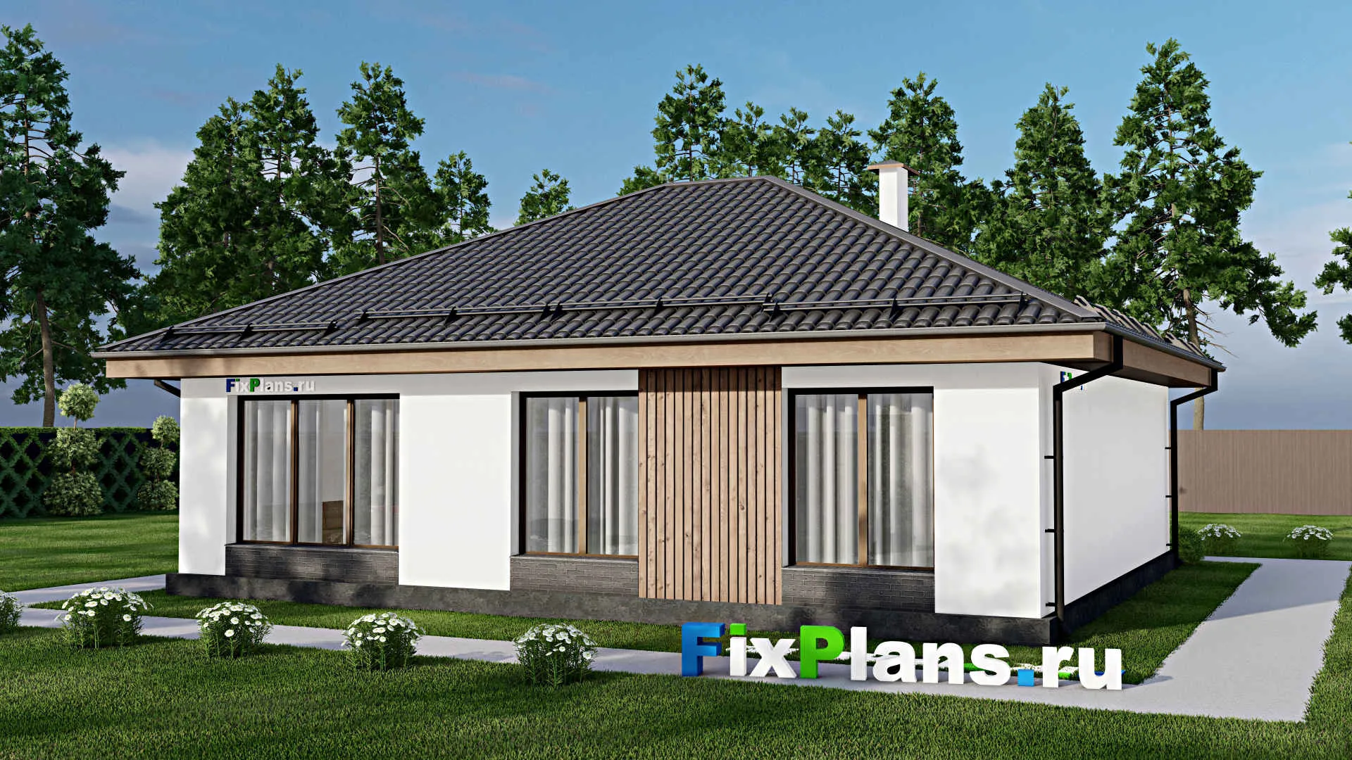 F-10871 - Проект одноэтажного дома 11 на 13, площадью 110 м² с 3 спальнями