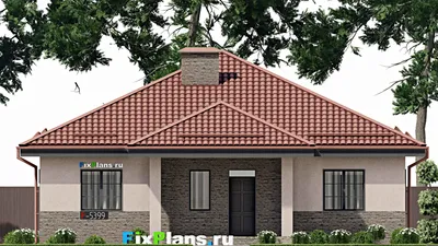 Проект одноэтажного дома 13 на 13, площадью 150 м² с 4 спальнями — фасад 3