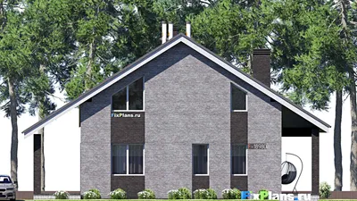 Проект дома с мансардой 12 на 16, площадью 230 м² с террасой, цокольным этажом и 3 спальнями — фасад 3