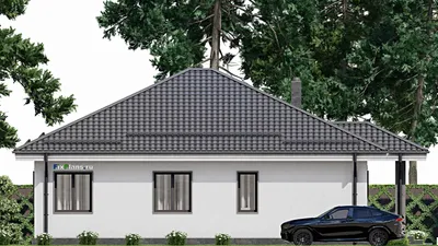 Проект одноэтажного дома 12 на 13, площадью 150 м² с террасой и 4 спальнями — фасад 4