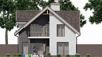 Проект дома с мансардой 11 на 20, площадью 240 м² с террасой, балконом, гаражом на 1 машину и 3 спальнями — фасад 6